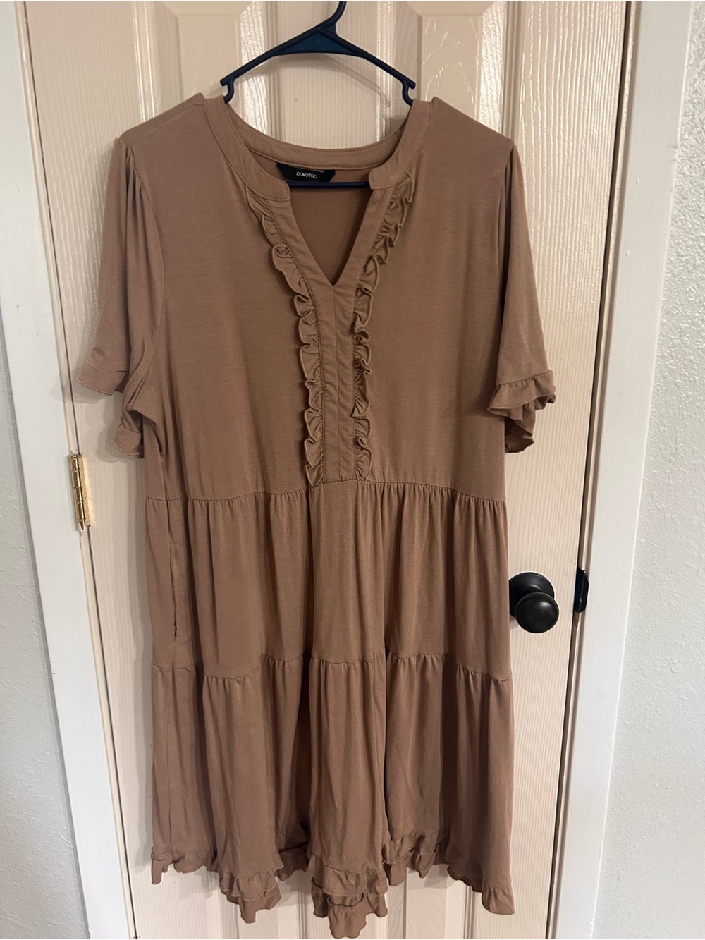 Relaxed Ruffle Tiered Mini Dress - Taupe